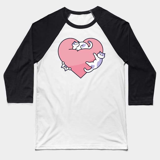 Cats on a Big Heart Baseball T-Shirt by kyokyyosei